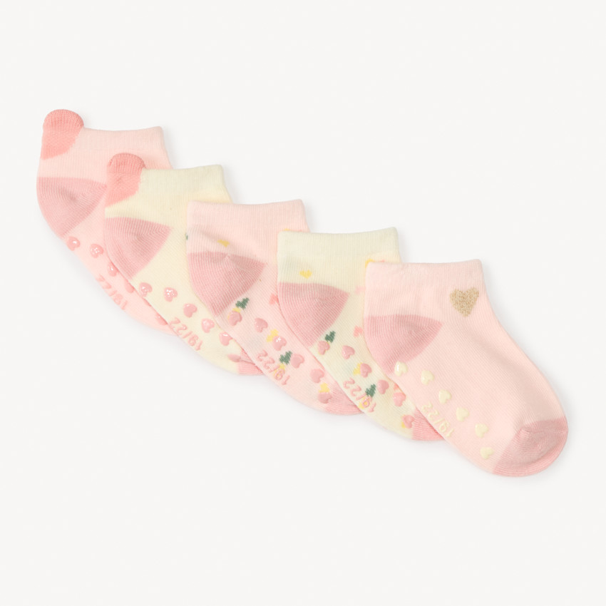 Lot de 5 paires de chaussettes cœurs antidérapantes pour bébé fille