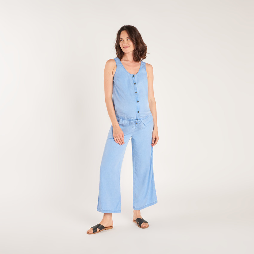 Combinaison longue en sergé effet jean pour femme enceinte et allaitante 