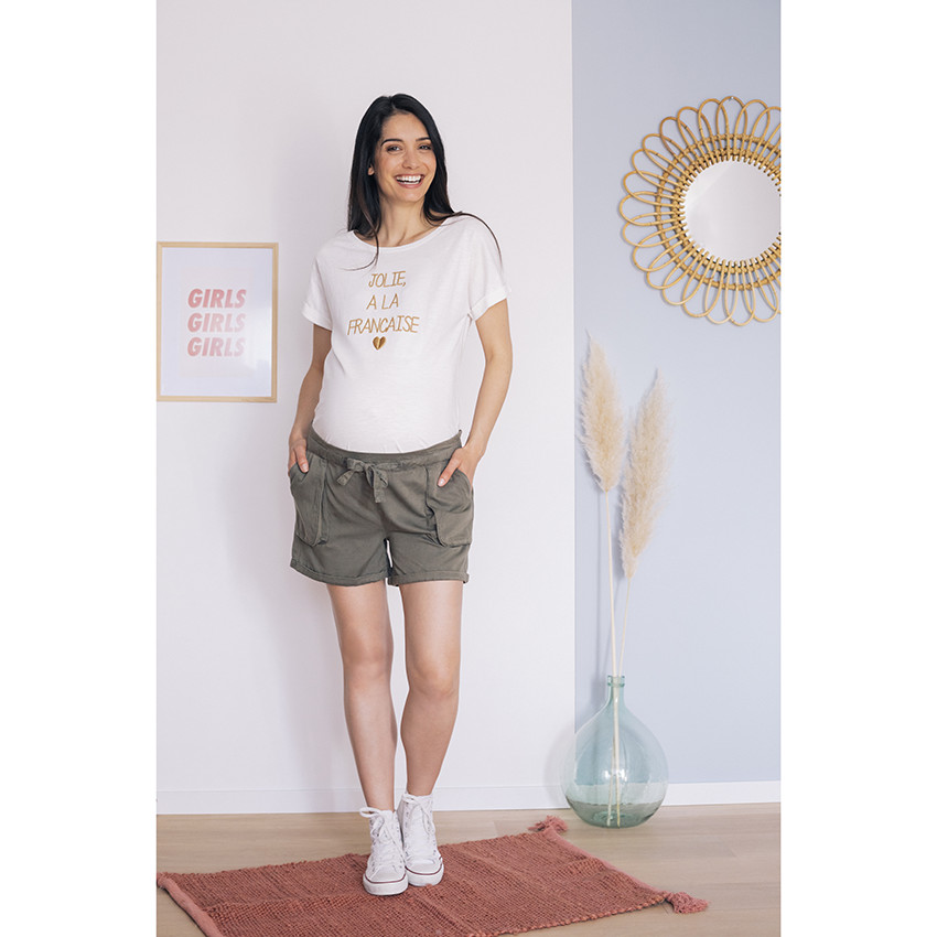 T-shirt de grossesse manches courtes à message doré brodé 