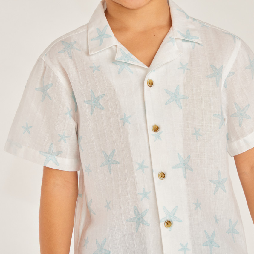 Chemise à manches courtes col cubain imprimé étoiles de mer pour garçon 