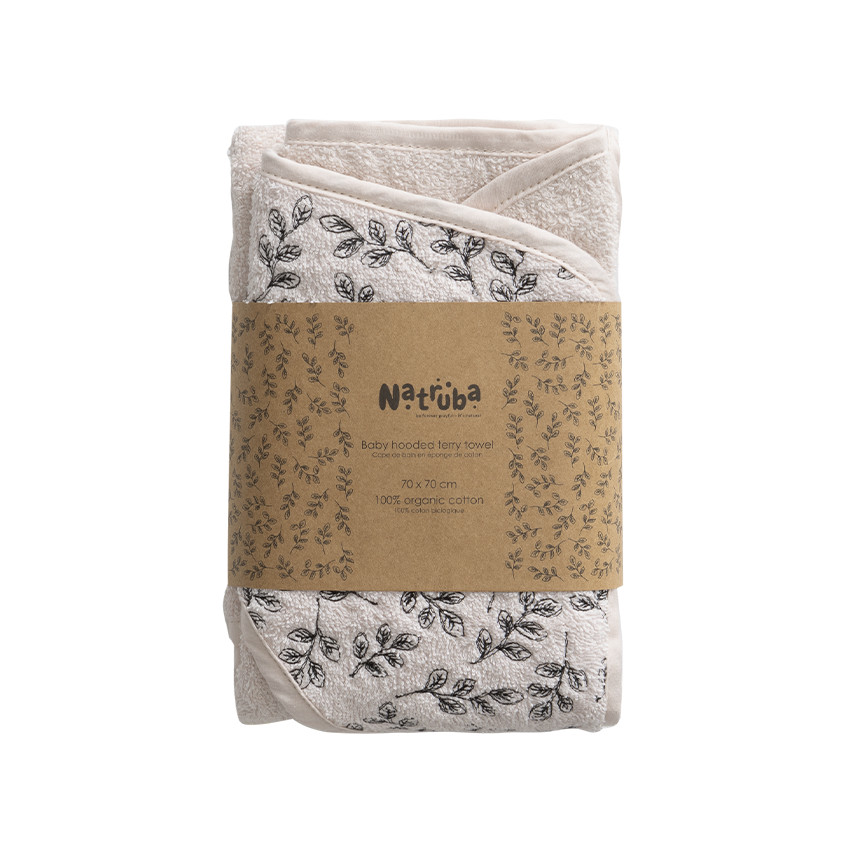 Natruba - Cape de bain en coton éponge Bio et capuche brodée creme - Beige