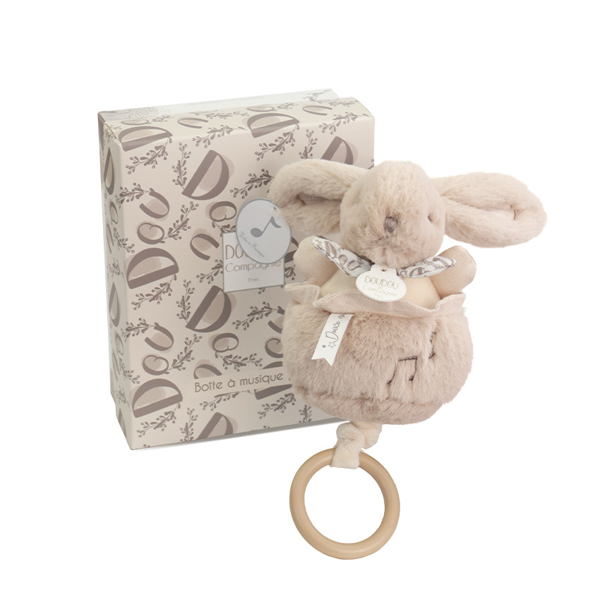 Peluche lapin doudou boîte à musique beige