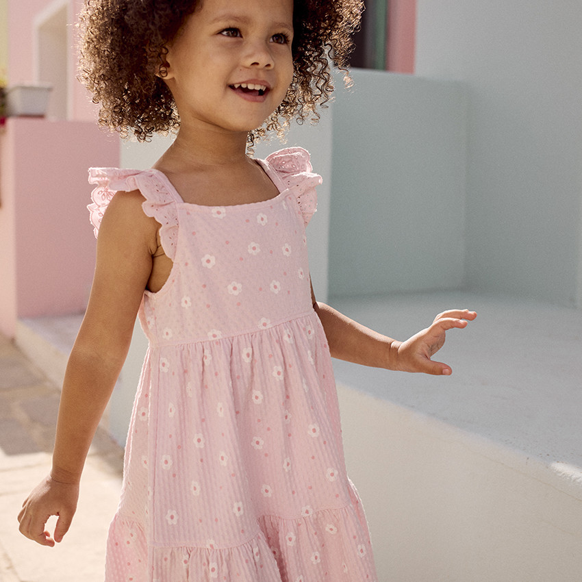 Robe manches courtes imprimée en maille cloquée pour bébé fille 