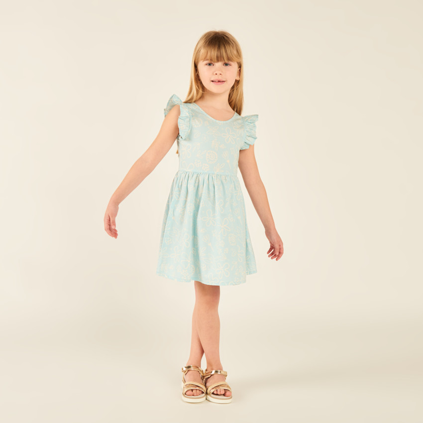 Robe manches courtes imprimée fleurie à dos nu pour fille