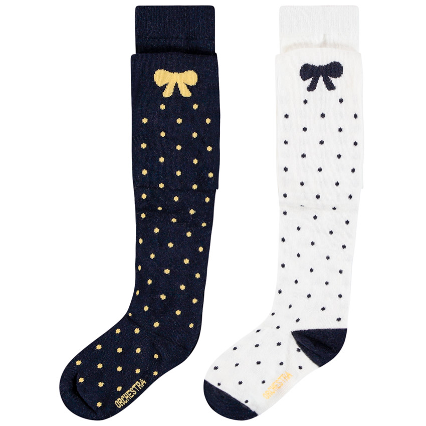 Lot de 2 collants épais motif pois et noeuds 