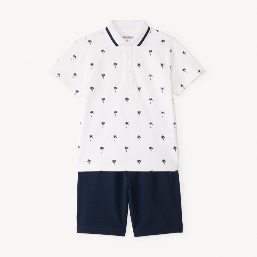 Ensemble 2 pièces polo manches courtes + bermuda imprimé palmiers pour garçon