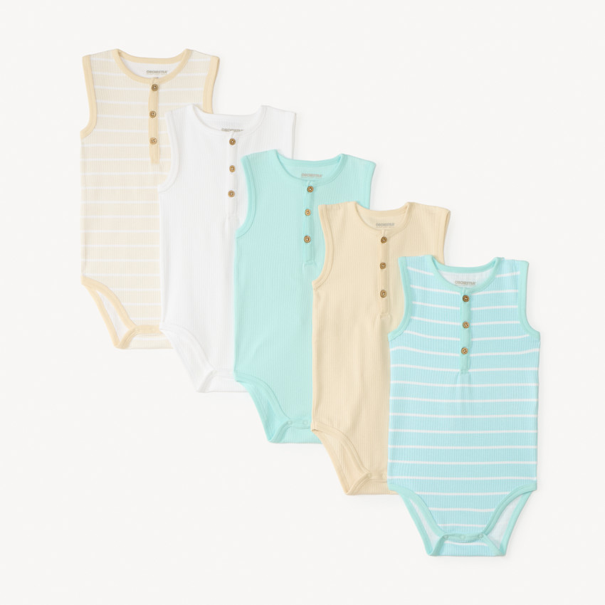 Lot de 5 bodies sans manches en maille côtelée pour bébé garçon 