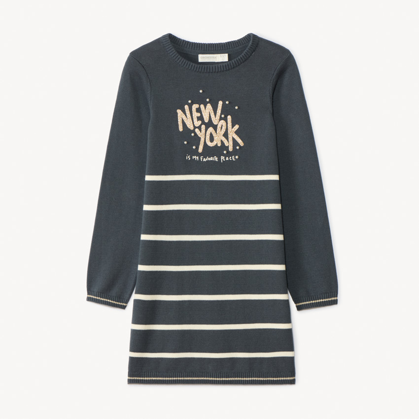 Robe manches longues en tricot rayé pour fille 