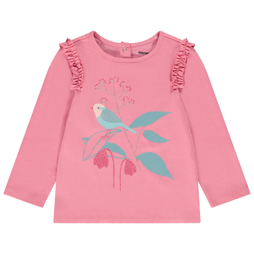 T-shirt manches longues à ruché print pailleté pour bébé fille 