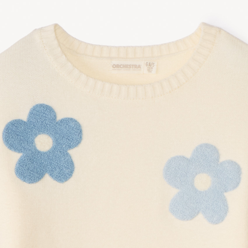 Pull tricot à fleurs en bouclettes 3D pour fille 