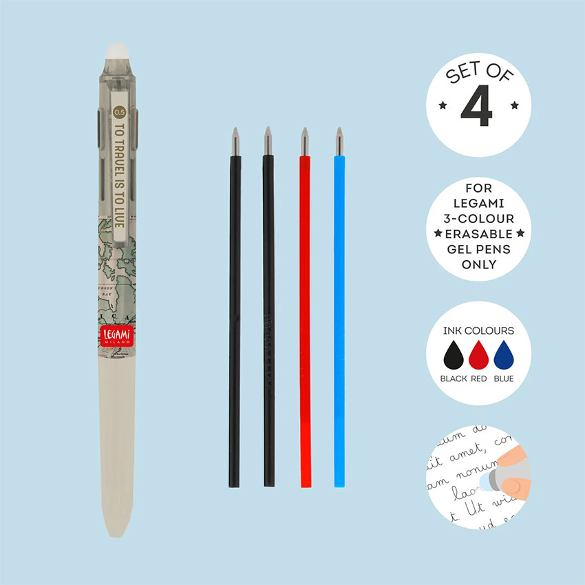 Set de 4 recharges pour stylo à encre gel effaçable Travel 