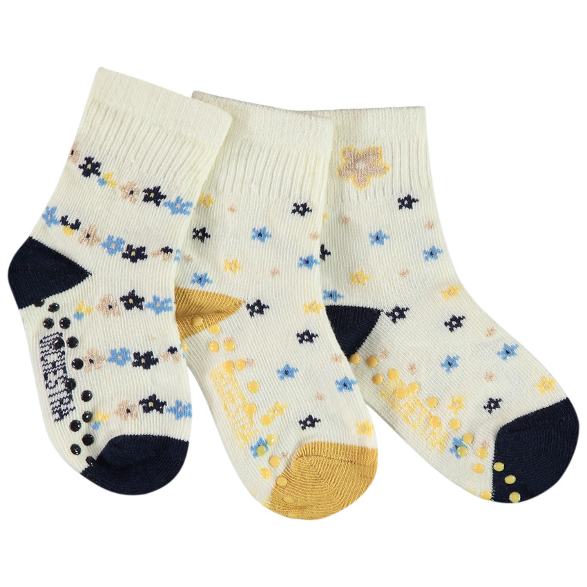 Lot de 3 paires de chaussettes fleuries antidérapantes pour bébé fille 