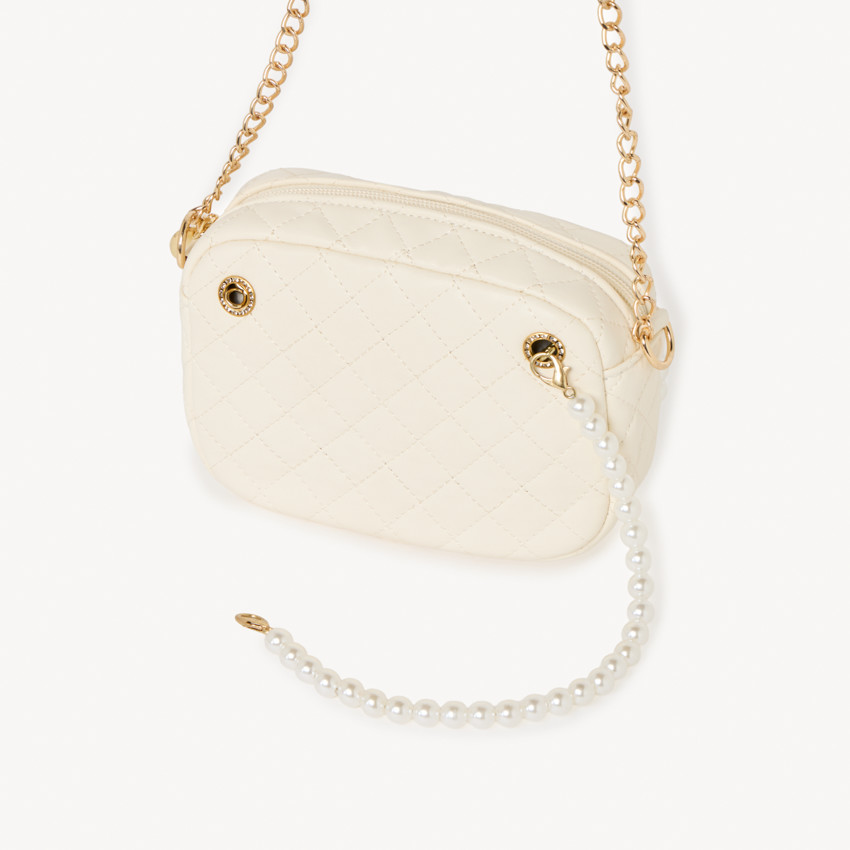 Sac bandoulière effet cuir matelassé à perles pour fille 