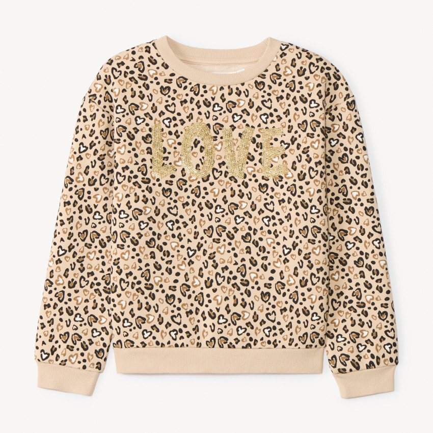Sweat molleton imprimé léopard à sequins pour fille