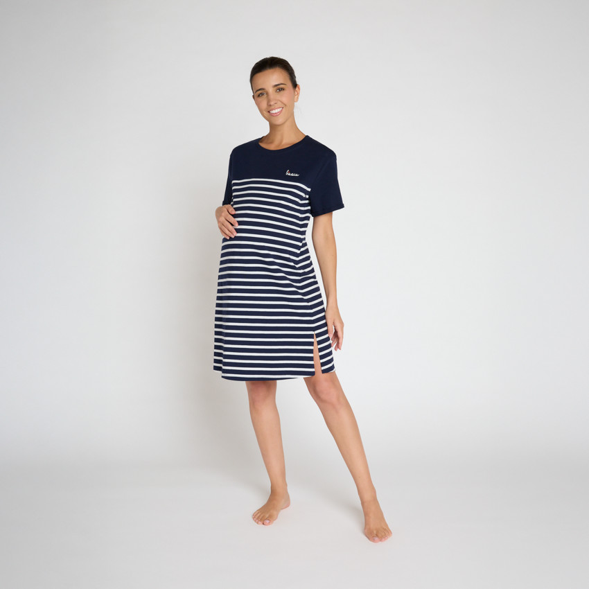 Chemise de nuit et d'allaitement + body esprit marinière 