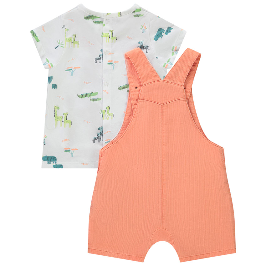 Ensemble 2 pièces salopette courte + t-shirt imprimé pour bébé garçon 