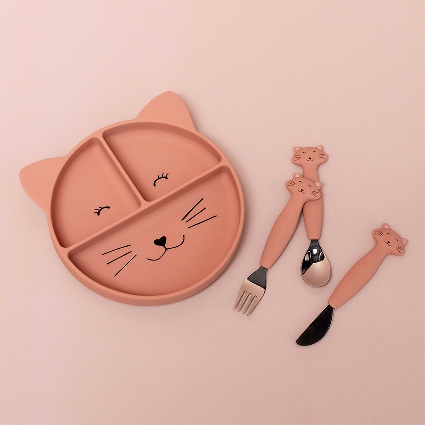 Assiette à compartiments en silicone avec ventouse Mrs. Cat - Rose (Trixie) - Image 1
