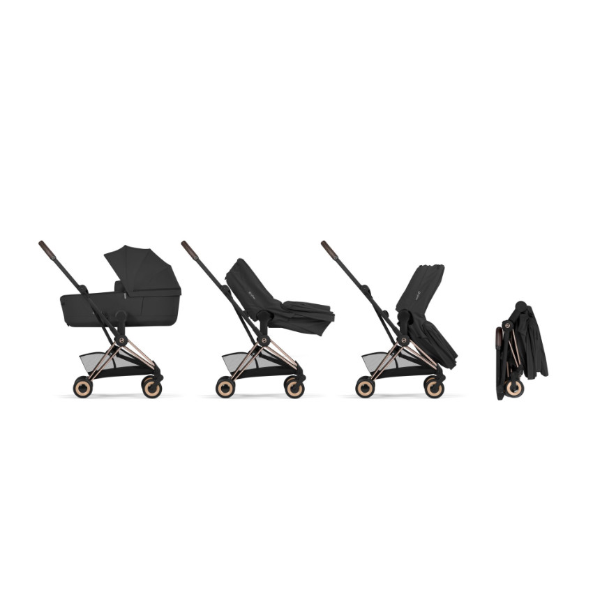 Poussette ultra-compacte Coya 2026 + Nacelle Lux - Rosegold / Sepia Black 