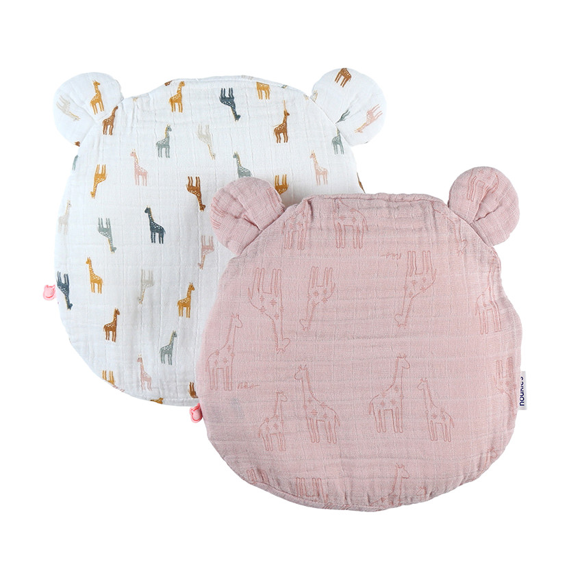 Coussin ergonomique avec 2 housses en coton bio rose/écru