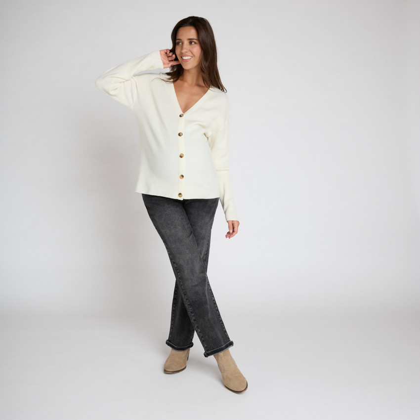 Gilet manches longues uni en tricot avec boutons pour femme 