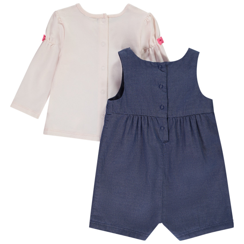 Ensemble salopette courte + t-shirt manches longues pour bébé fille 