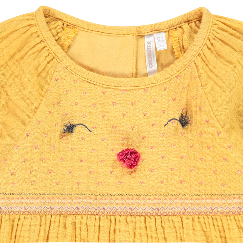 Tunique jaune en gaze de coton pour bébé fille 