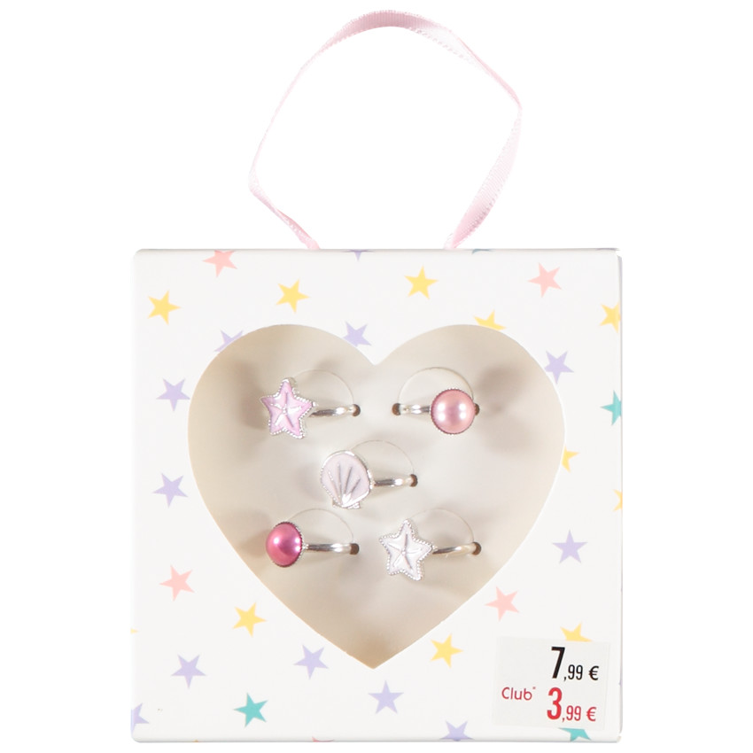 Lot de 5 bagues fantaisie coquillages pour fille 