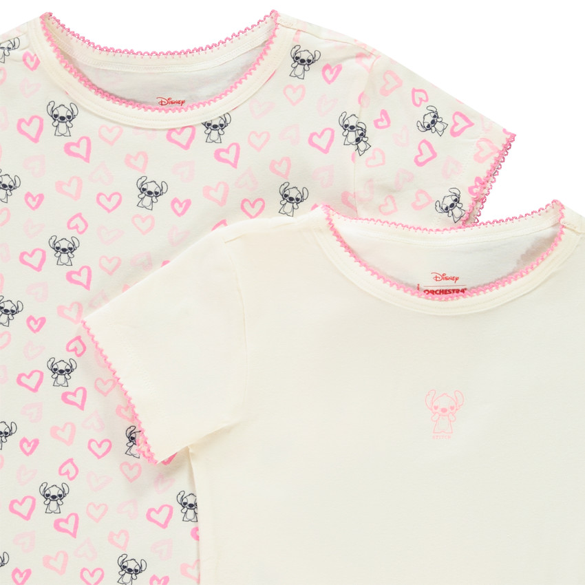 Lot de 2 maillots de corps manches courtes Stitch Disney pour fille 