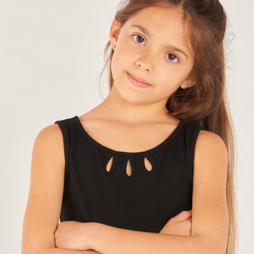 Robe 2-en-1 en bi-matière unie à volants pour fille 