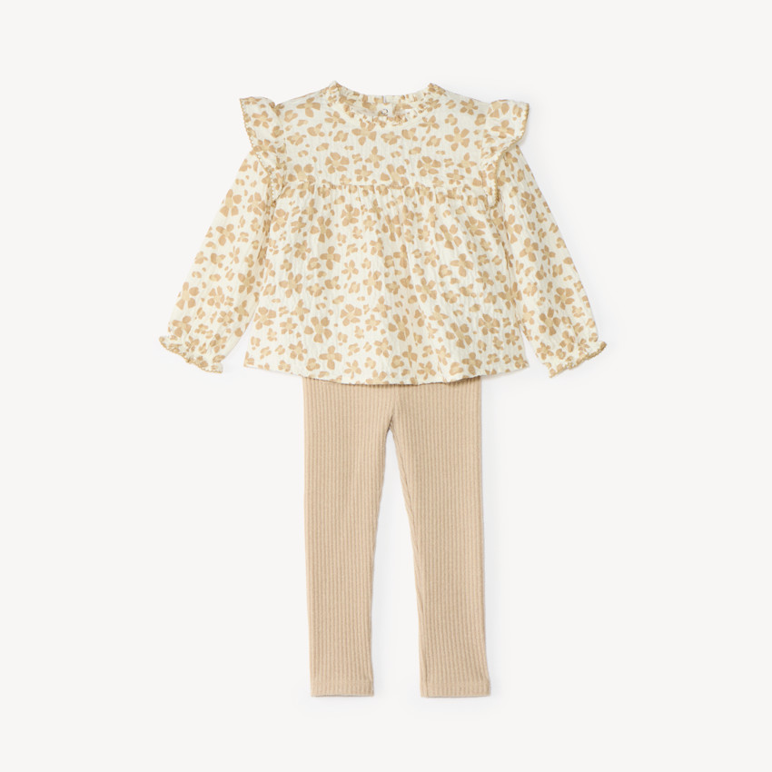 Ensemble tunique et caleçon côtelé bébé fille imprimé léopard floral 