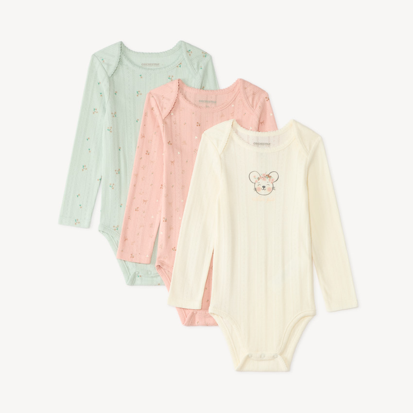 Lot de 3 bodies manches longues bébé fille fantaisie