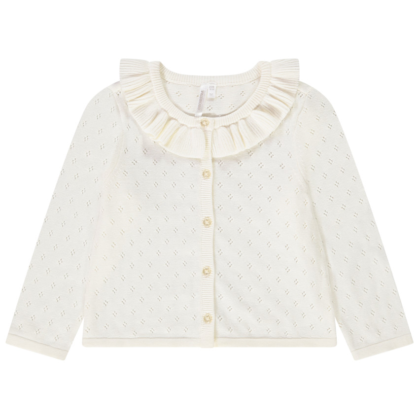 Gilet en tricot pointelle avec collerette pour bébé fille