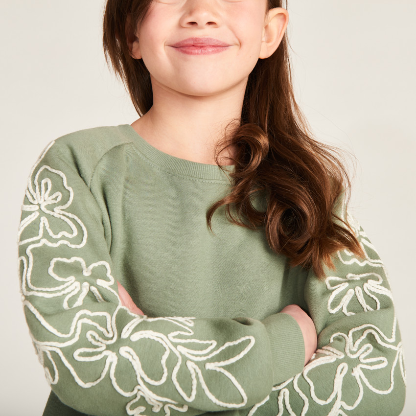 Robe sweat molleton avec cording fleuri pour fille 