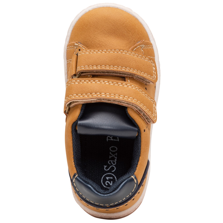 Baskets camel à scratchs et empiècements contrastés 