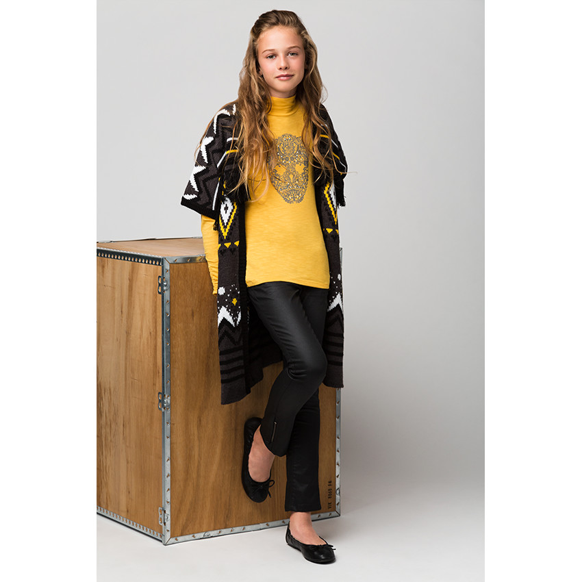 Junior - Cape poncho en tricot imprimé avec pompons 