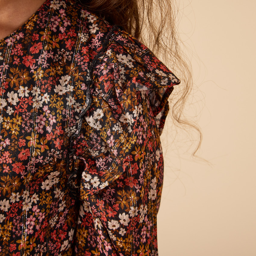 Robe manches longues avec volants aux épaules pour fille 