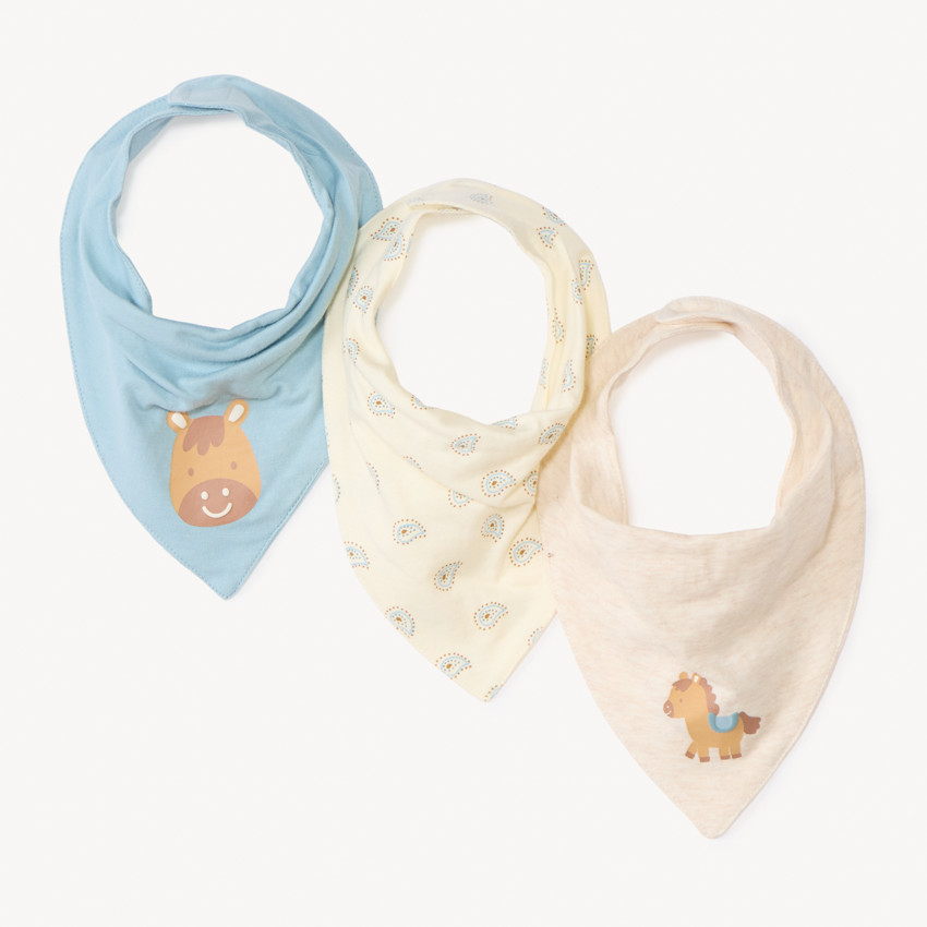 Lot de 3 bavoirs bandanas motifs cheval pour bébé garçon