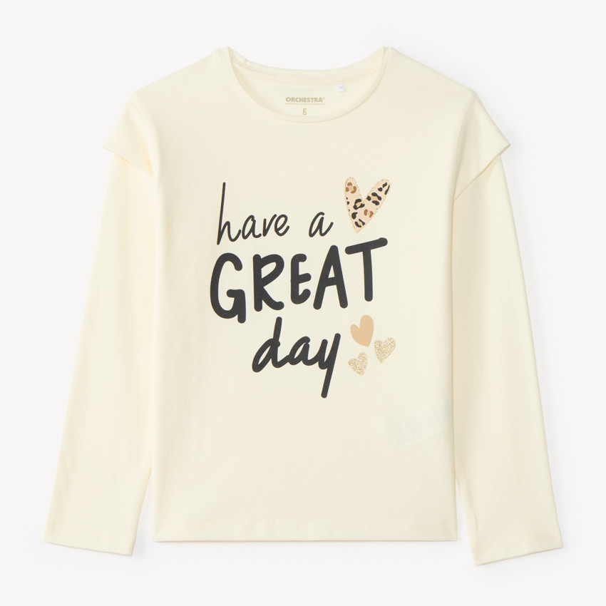 T-shirt manches longues fille print message et cœurs 