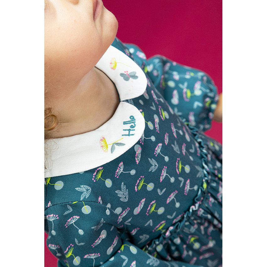 Robe à manches longues en tencel avec col claudine brodé et imprimé fleuri pour bébé fille 