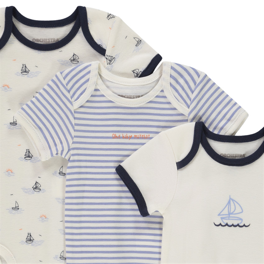 Lot de 3 bodies manches courtes motifs Voiliers pour bébé garçon 