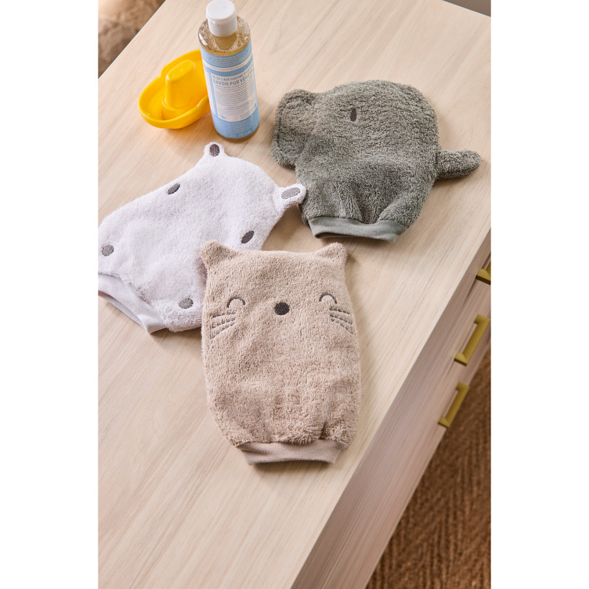Lot de 3 gants de toilettes Animaux de la savane - Vert (Prémaman) - Image 1