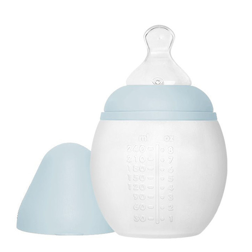 Biberon 240ml anti-colique en silicone Bleu pale  