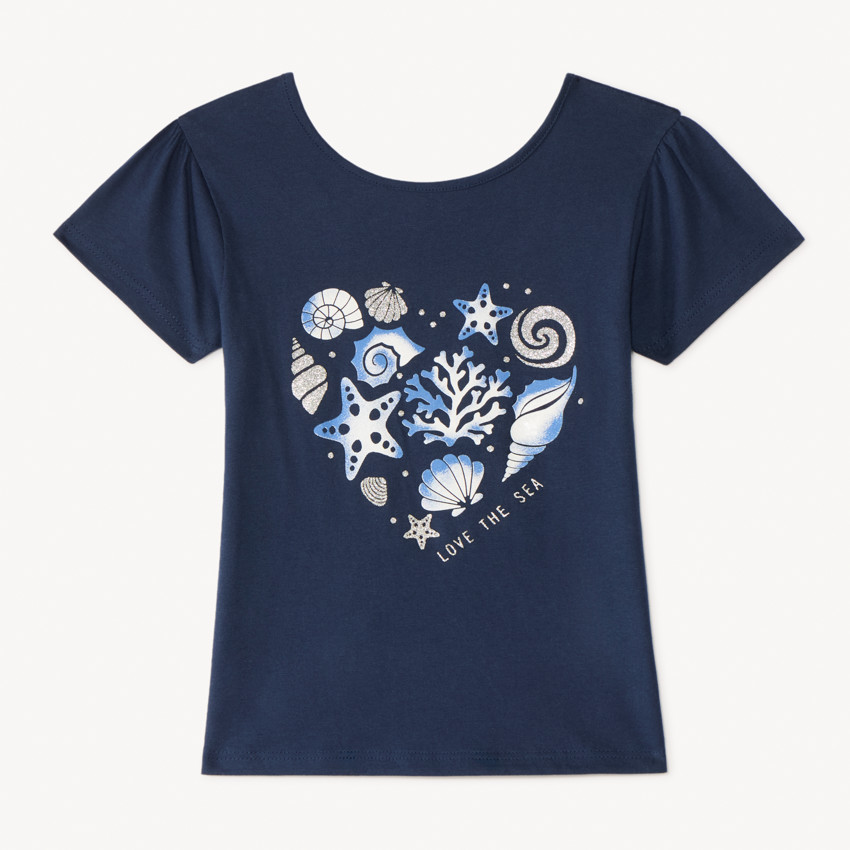 T-shirt manches courtes print cœur et coquillages pour fille 