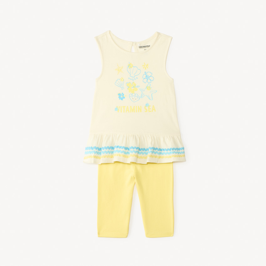 Ensemble 2 pièces tunique + legging court print coquillages pour bébé fille