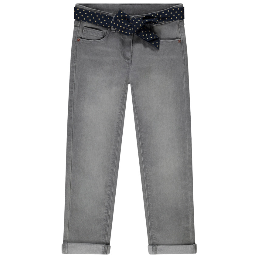 jean slim + foulard amovible imprimé pois pour fille - gris