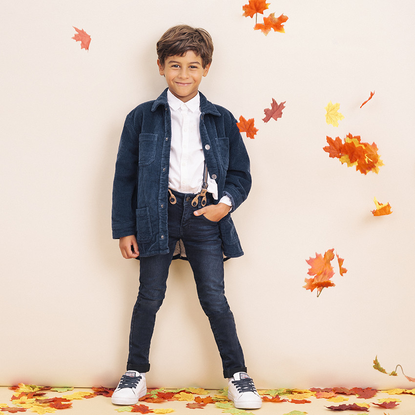 Jean effet used slim à bretelles amovibles 