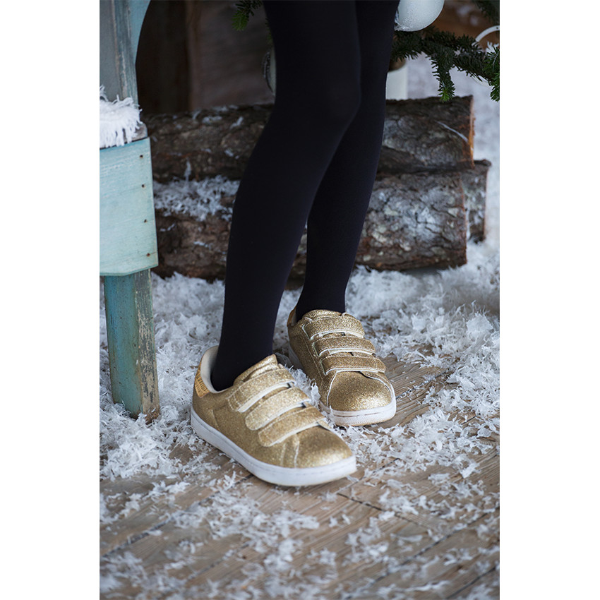 Baskets basses à paillettes dorées et triple scratch 