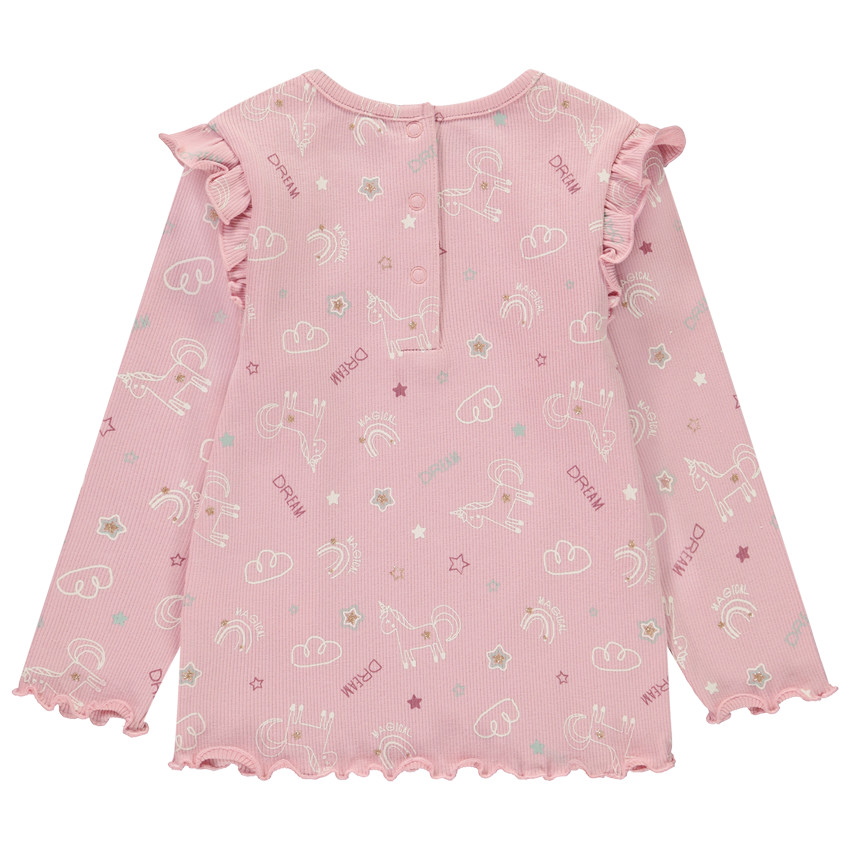 T-shirt manches longues volantée en maille côte fantaisie pour bébé fille 