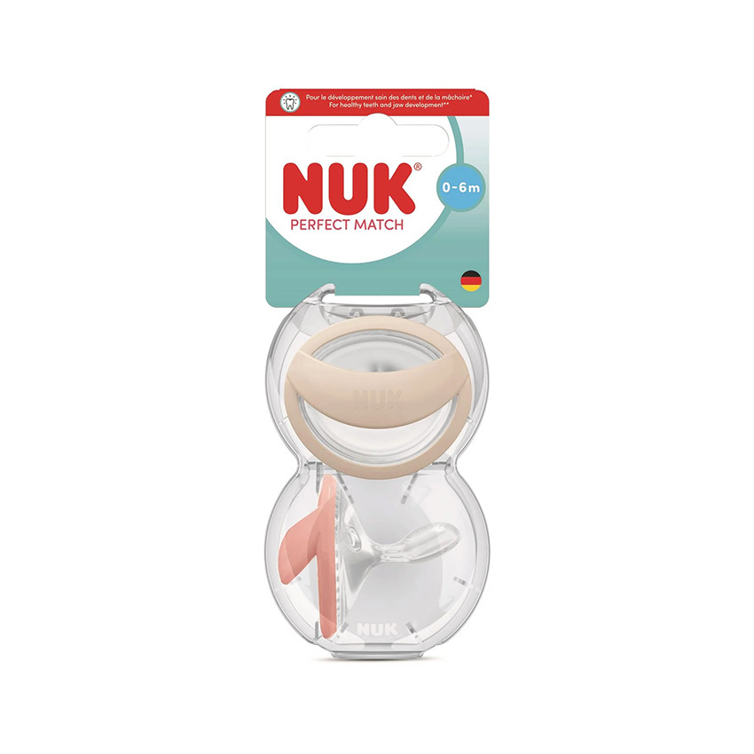 SUCETTE SILICONE LOT DE 2 PERFECT MATCH 0-6M BEIGE/ROUGE 