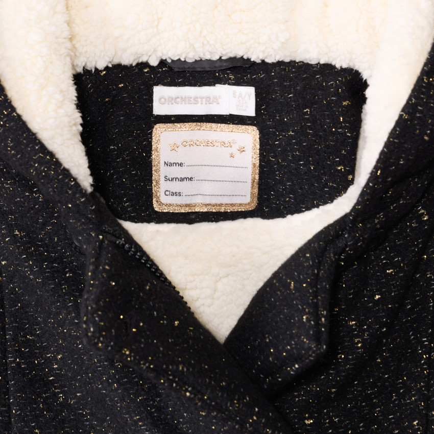 Manteau drap de laine en lurex noir et doublure sherpa pour fille  